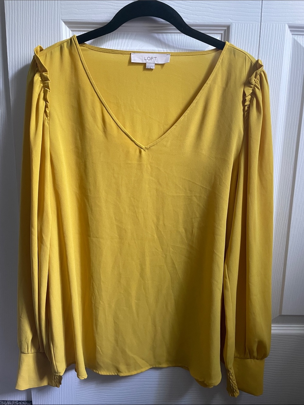LOFT V-Neck Long Sleeve Blouse in Mustard
